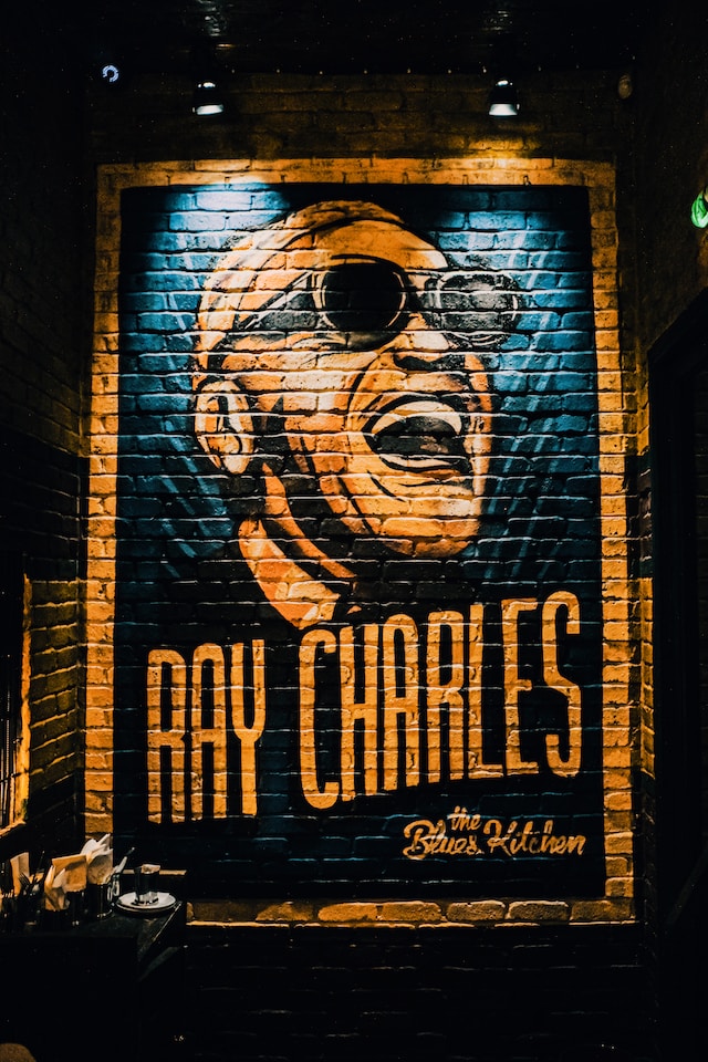 promotional blues bar wall mural of ray charles